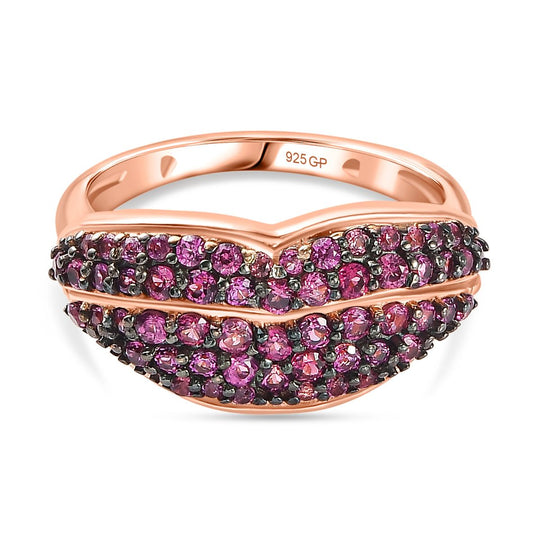 GP Amore Kollektion - AA Natürlicher Rhodolith Granat, Kanchanaburi Blauer Saphir Ring, 925 Silber Roségold Vermeil (Größe 19.00), ca. 1.21 ct