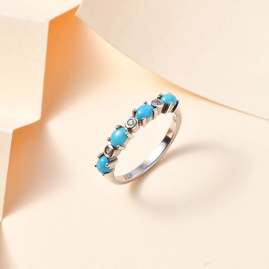 AA Amerikanischer, natürlicher Sleeping Beauty Türkis, Weißer Zirkon Ring 925 Silber platiniert ca. 0.70 ct