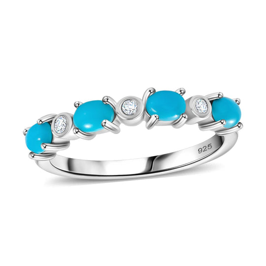 AA Amerikanischer, natürlicher Sleeping Beauty Türkis, Weißer Zirkon Ring 925 Silber platiniert ca. 0.70 ct