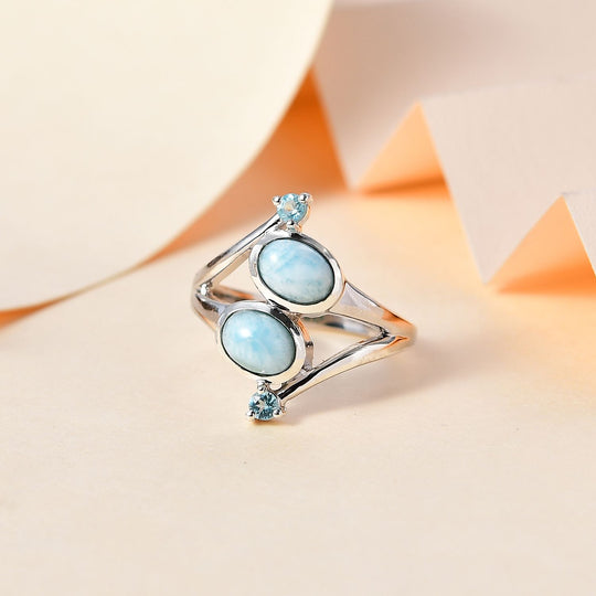 AA Larimar, Blauer Apatit Ring 925 Silber platiniert ca. 2,05 ct