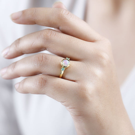 AA Natürlicher, äthiopischer Welo Opal, Smaragd Ring 925 Silber vergoldet (Größe 18.00) ca. 0,69 ct