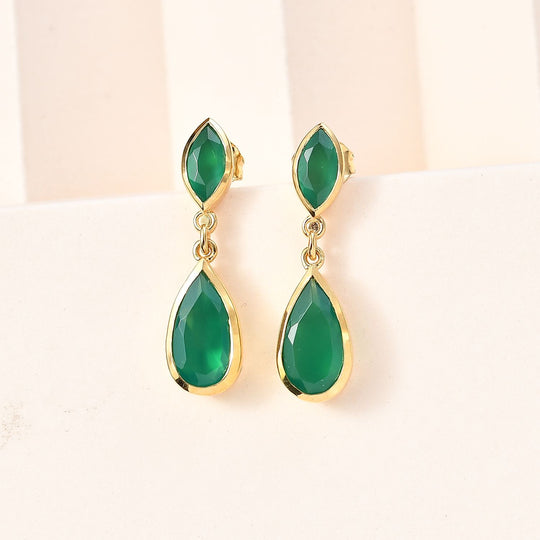 Verde Onyx Ohrringe 925 Silber Gelbgold Vermeil ca. 4.40 ct
