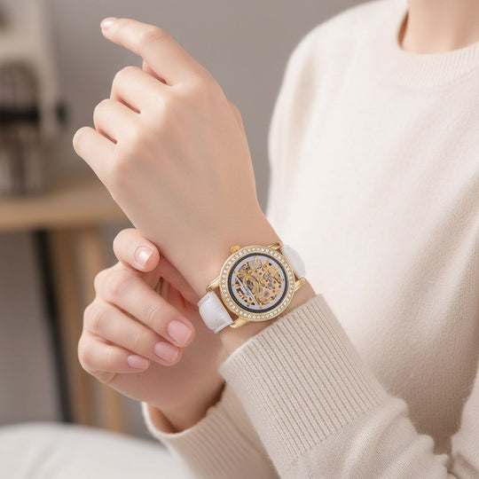 GENOA TIME V2 Automatik-Uhr mit Mechanischem Uhrwerk, Stahlfarbenem Gehäuse und Schwarzem Lederarmband