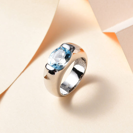 Blau Topas Ring, Messing, ca. 2.95 ct