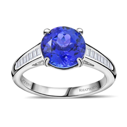 Rhapsody AAAA Tansanit, Weißer Diamant AGI zertifiziert Ring 950 Platin (Größe 20.00) ca. 3.06 ct