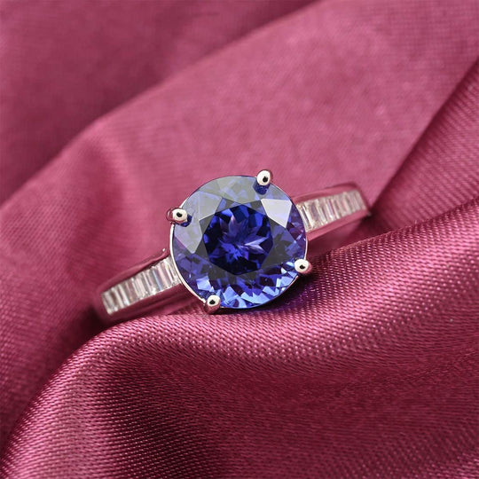 Rhapsody AAAA Tansanit, Weißer Diamant AGI zertifiziert Ring 950 Platin (Größe 19.00) ca. 3.06 ct