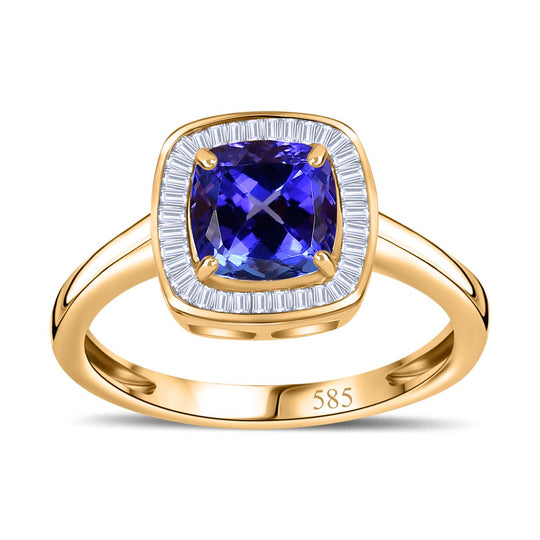 AAA Tansanit, Weißer Diamant Ring 585 Gold (Größe 20.00) ca. 1.55 ct
