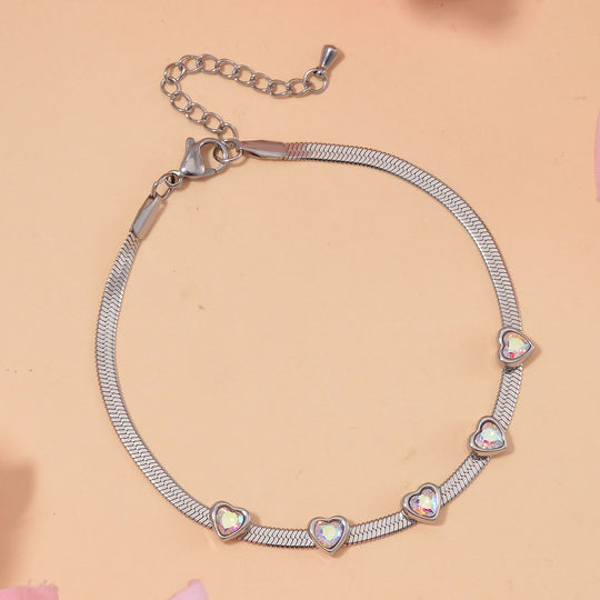Herzförmiger Neongrüner Kristall Armband, ca. 19 cm + 3.5 cm Extender, Reiner Edelstahl, goldfarben