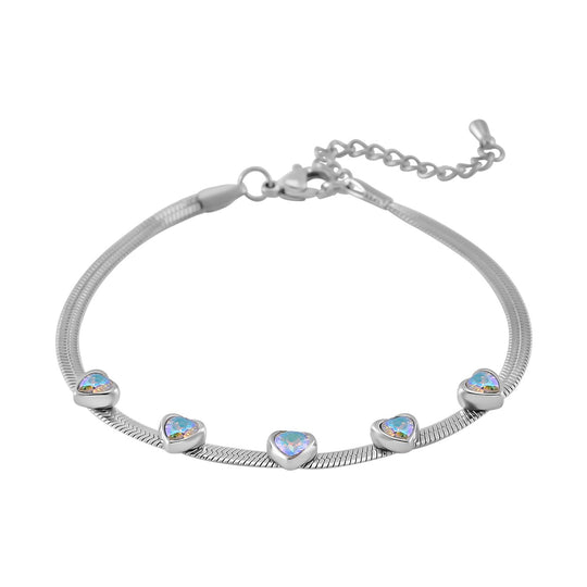 Herzförmiger Neongrüner Kristall Armband, ca. 19 cm + 3.5 cm Extender, Reiner Edelstahl, goldfarben
