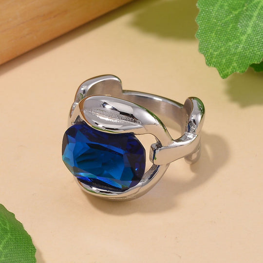Blauer Kristall Ring, 316L Edelstahl, (Größe 17.00)