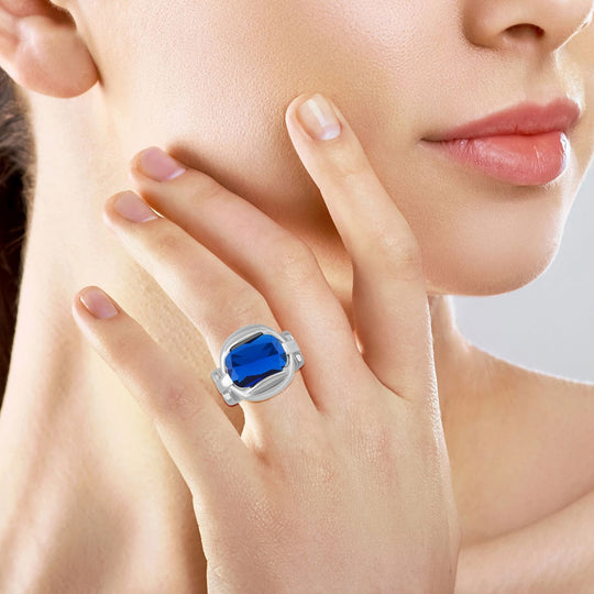 Blauer Kristall Ring, 316L Edelstahl, (Größe 17.00)