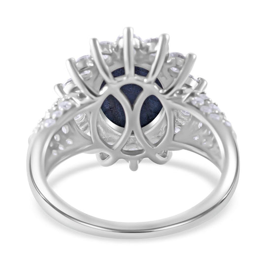 Diffundierter Stern blauer Saphir, Moissanit Ring, 925 Silber rhodiniert (Größe 19.00) ca. 7.90 ct