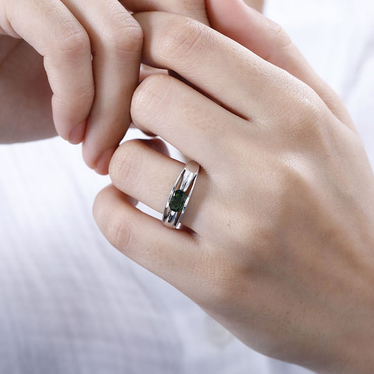 Natürlicher Chromdiopsid Ring 925 Silber platiniert ca. 0,85 ct