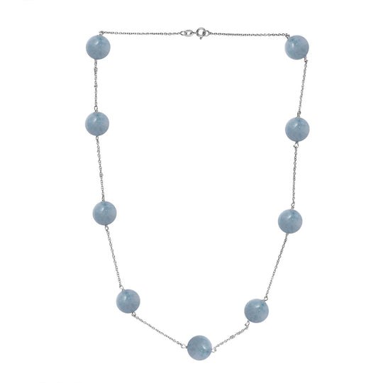 Grüner Quarz Station Style Halskette ca. 50 cm 925 Silber rhodiniert ca. 25.00 ct