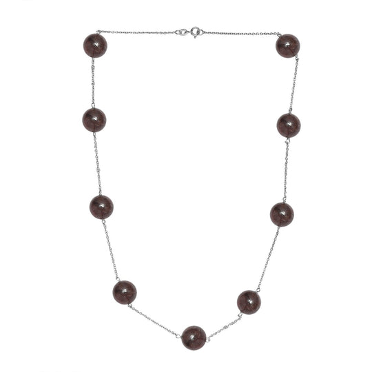 Mosambik Granat Halskette ca. 50 cm 925 Silber rhodiniert ca. 40,00 ct.