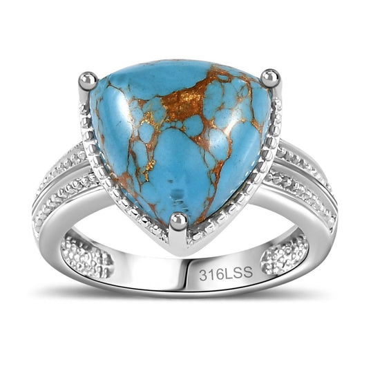 Blauer Türkis Ring, 316L Edelstahl (Größe 20.00) ca. 5.08 ct