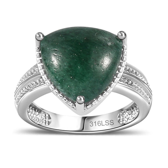 Grüner Aventurin Ring, 316L Edelstahl (Größe 20.00), ca. 6.13 ct