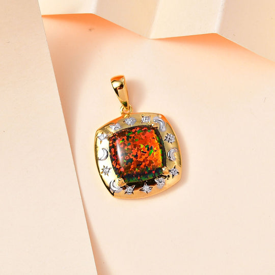 Labor erstellt schwarzen Opal, Weißer Zirkon Anhänger 925 Silber ca. 2,74 ct.