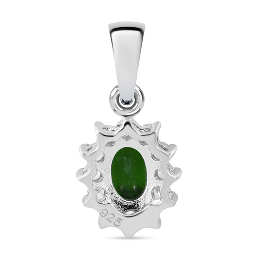 Natürlicher Chromdiopsid, Weißer Zirkon Anhänger 925 Silber rhodiniert ca. 0.78 ct