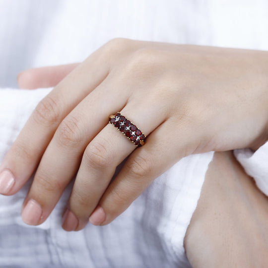Mosambik Granat, Weißer Zirkon Ring 925 Silber vergoldet ca. 1,90 ct