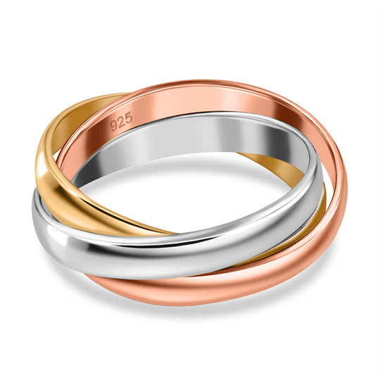 Royal Bali Kollektion- Wickelring Trio, 925 Silber mit Roségold Vermeil, Gold Vermeil und Platin-Beschichtung
