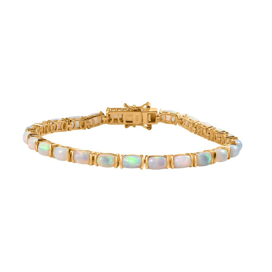 AA Natürlicher, äthiopischer Welo Opal Armband ca. 19 cm 925 Silber 750 Gelbgold Vermeil ca. 10,01 ct.
