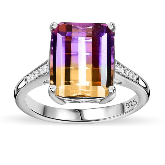 AAA Bolivian Ametrine, Weißer Zirkon Ring, 925 Silber platiniert (Größe 16.00) ca. 6.20 ct