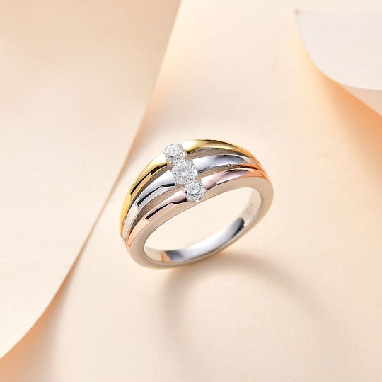 Moissanit Ring, 925 Silber, Tricolor, , ca. 0.37 ct