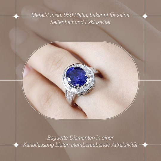 AAAA Tansanit, Weißer Diamant Ring 950 Platin (Größe 17.00) ca. 5,59 ct