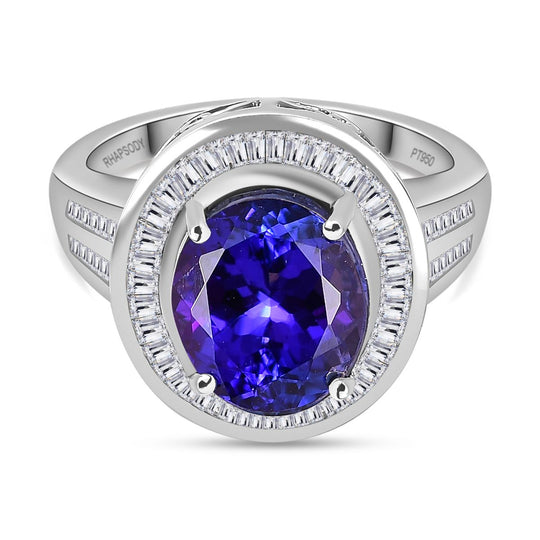AAAA Tansanit, Weißer Diamant Ring 950 Platin (Größe 17.00) ca. 5,59 ct