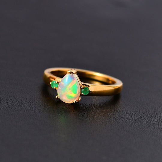 AA Natürlicher, äthiopischer Welo Opal, Kagem Sambischer Smaragd Ring, 925 Silber platiniert ca. 0.72 ct