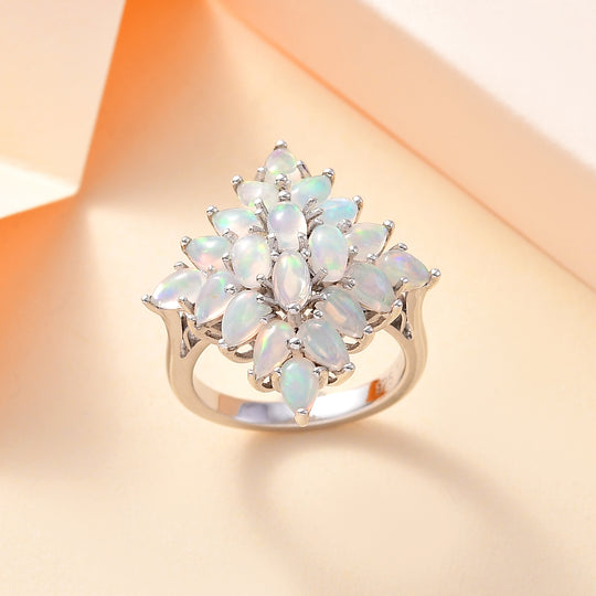 AA Natürlicher, äthiopischer Welo Opal Ring, 925 Silber rhodiniert (Größe 20.00) ca. 2.98 ct