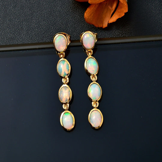 AA Natürlicher, äthiopischer Welo Opal Ohrringe 925 Silber 750 Gelbgold Vermeil ca. 2,03 ct.