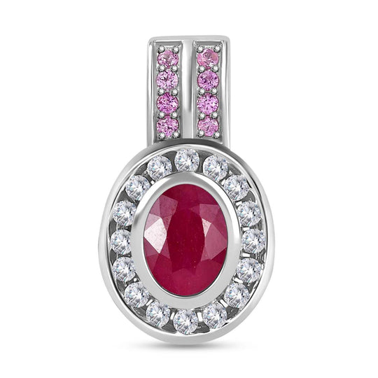 Montepuez-Rubin, Moissanit Anhänger 925 Silber rhodiniert ca. 2,12 ct.