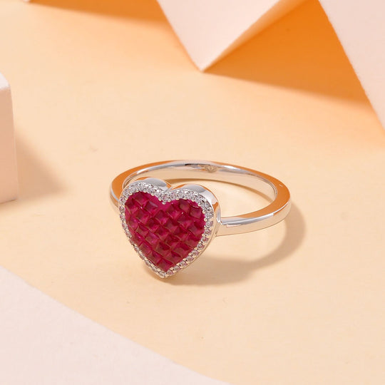 JCK Vegas Designer Schmuck Rubin-Farbener Zirkonia, Weißer Zirkonia Ring 925 Silber rhodiniert