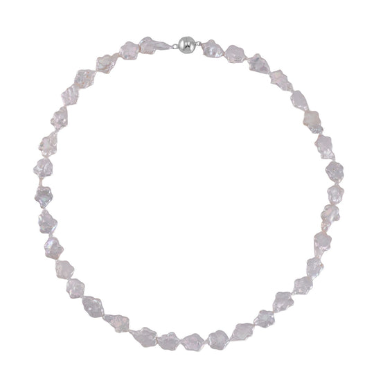 Weiße Keshi Perle Halskette ca. 50 cm 925 Silber rhodiniert