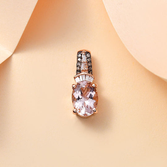 AAA Morganit, Weißer Diamant Anhänger 925 Silber 750 Roségold Vermeil ca. 1,22 ct.