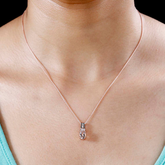 AAA Morganit, Weißer Diamant Anhänger 925 Silber 750 Roségold Vermeil ca. 1,22 ct.