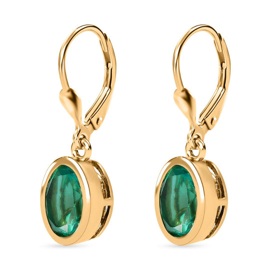 Smaragd-Quarz Triplette Ohrringe 925 Silber 750 Gelbgold Vermeil ca. 4.16 ct