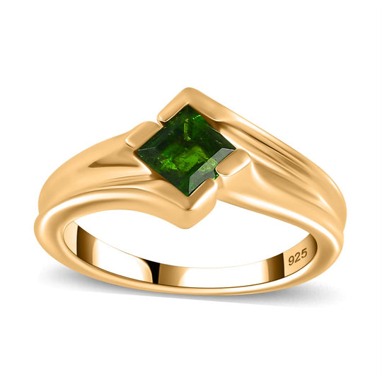 Natürlicher Chromdiopsid Ring 925 Silber vergoldet ca. 0,69 ct