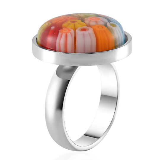 Murano-Stil Glas Ring, 316L Edelstahl (Größe 20.00) 5.00 ct