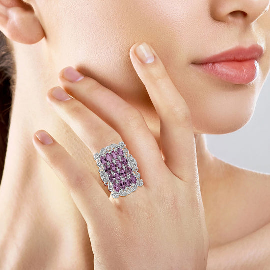 Rosa Turmalin, Weißer Zirkon Ring 925 Silber rhodiniert ca. 3,85 ct