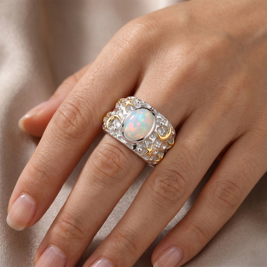 AA Natürlicher, äthiopischer Welo Opal Ring 925 Silber rhodiniert (Größe 17.00) ca. 1,23 ct