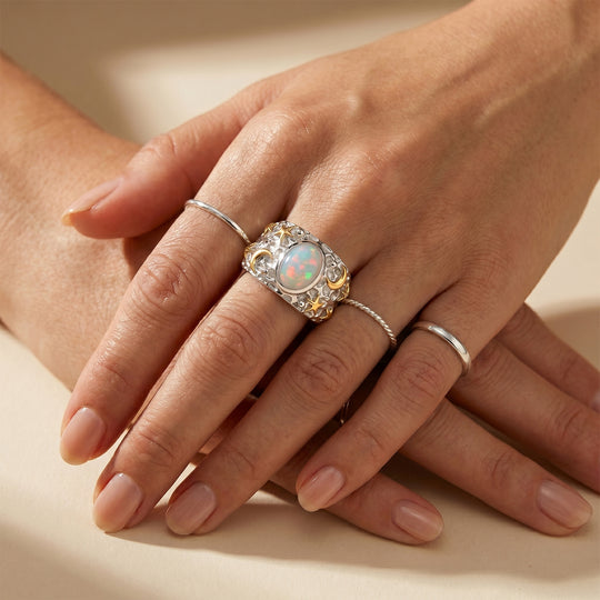 AA Natürlicher, äthiopischer Welo Opal Ring 925 Silber rhodiniert (Größe 17.00) ca. 1,23 ct