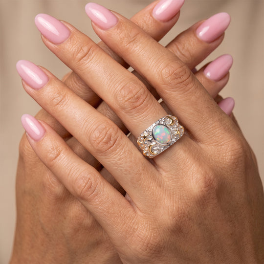 AA natürlicher, äthiopischer Welo Opal Ring, 925 Silber rhodiniert - 1,12 ct.