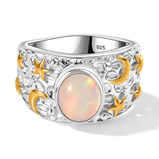 AA Natürlicher, äthiopischer Welo Opal Ring 925 Silber rhodiniert (Größe 17.00) ca. 1,23 ct