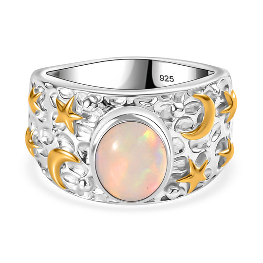 AA natürlicher, äthiopischer Welo Opal Ring, 925 Silber rhodiniert - 1,12 ct.