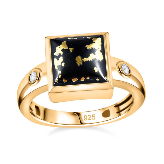 Tucson Exklusive- Goldenite, Weißer Zirkon Ring 925 Silber 750 Gelbgold Vermeil (Größe 21.00) ca. 2.62 ct