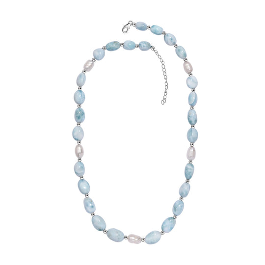 limitierte Auflage - AA Larimar, Perle Halskette ca. 45 cm 925 Silber rhodiniert