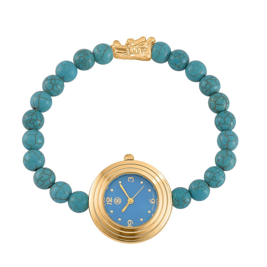 Blauer Howlit Uhren Reiner Edelstahl Bicolor flexibel ca. 50,00 ct.